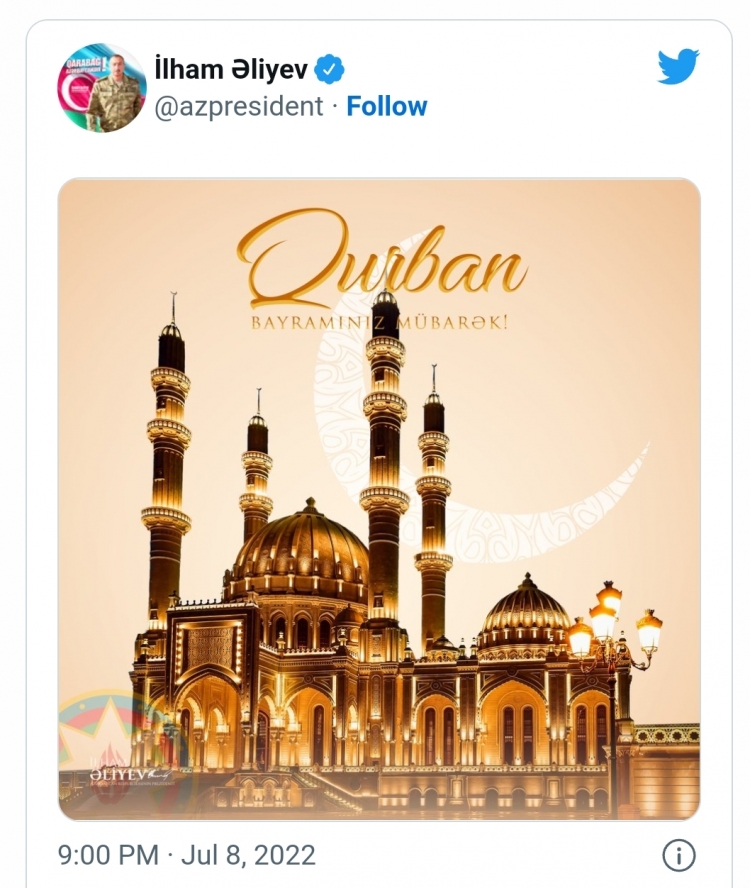 Prezident Qurban bayramı ilə bağlı paylaşım edib