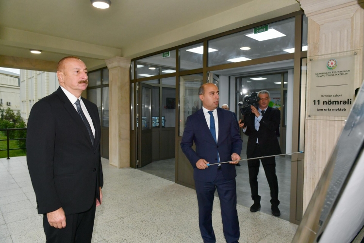 Prezident Xırdalan şəhər 11 nömrəli tam orta məktəbin yeni binasının açılışında iştirak edib -